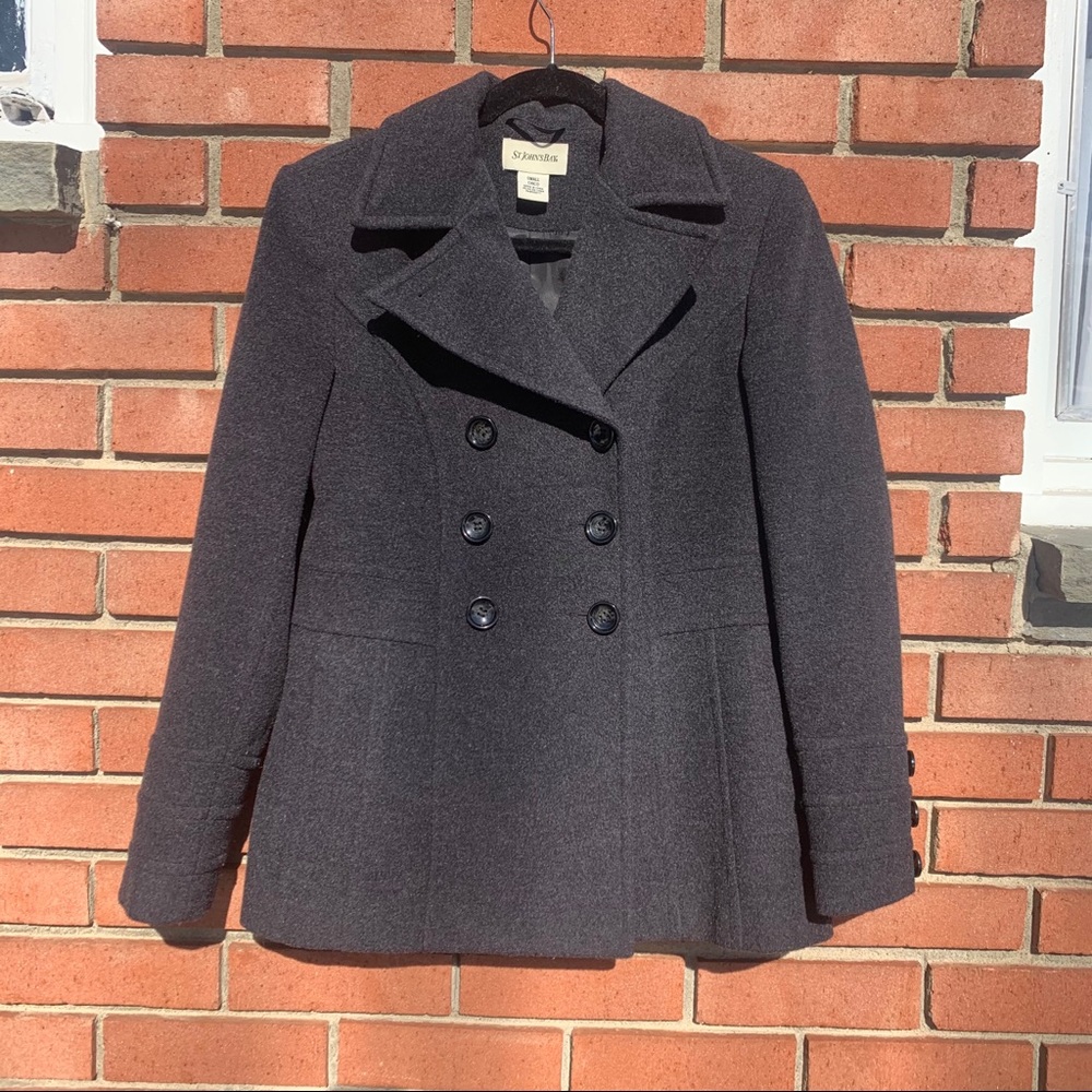 Double breasted charcoal grey wool peacoat